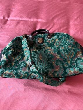 NEW! BURNOUT VELVET JADE GREEN CARPET HANDBAG PURSE MCW Carpetbag